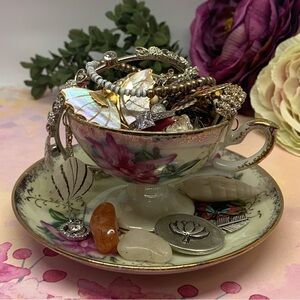 Mystery Jewelry Antique Teacup- All pieces wearable UNIQUE